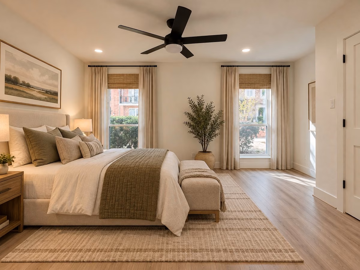 1st floor bedroom is spacious with plenty of natural light and additional reading nook.