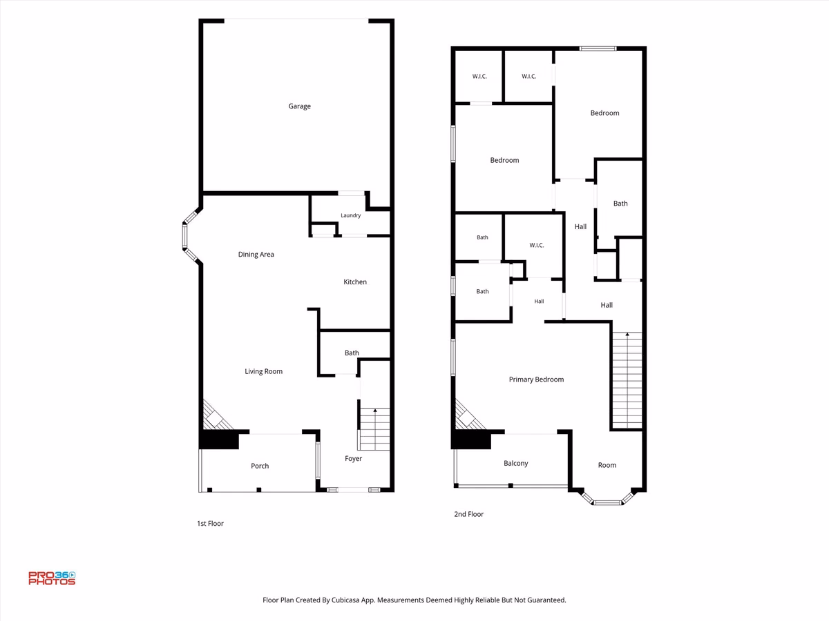 Two-story floor plan illustrating the living areas, three bedrooms, and attached garage. Layout and dimensions are approximate.