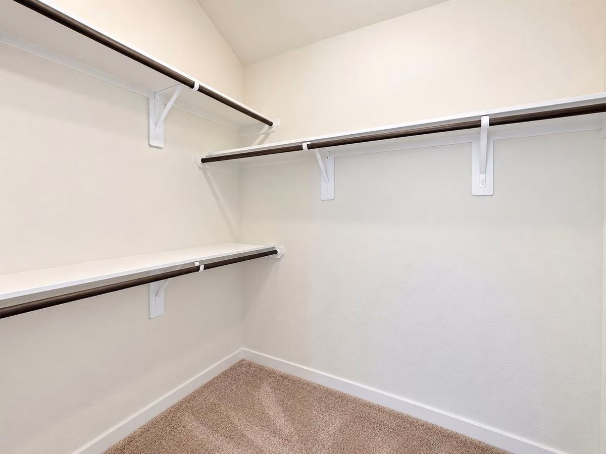 Spacious walk-in closet with ample shelving and hanging space