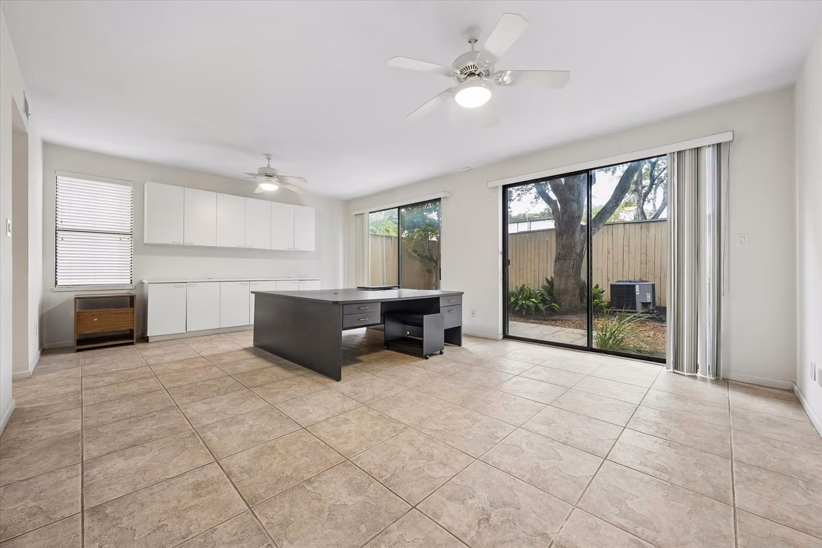 BEYOND SPACE IS THIS MASSIVE OFFICE WHICH CAN BE CONVERTED INTO 2 BEDROOMS, THERE ARE 2 FULL BATHS WITH TUB AND SHOWERS ON EACH SIDE WITH 2 CLOSETS, ON EACH SIDE.
